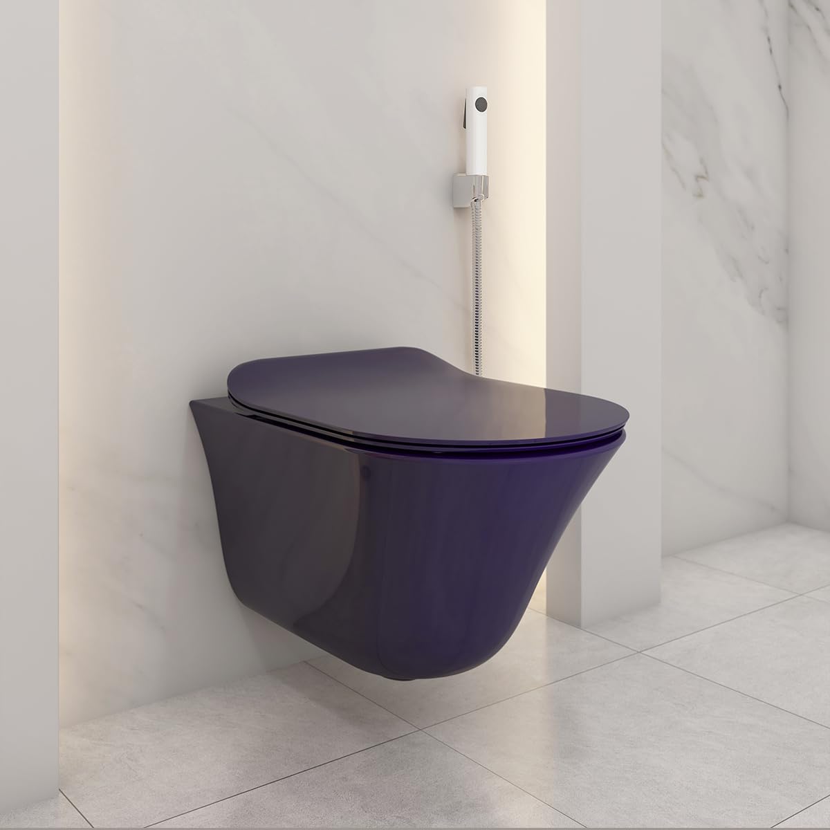 Kohler Vive Wall Mounted Toilet | True Rimless Ceramic Western Bathroom Commode with Advanced Germ Protection | Eco-Flush Technology & Quiet-Close Lid | Fully Glazed, Indigo, 557mm x 346mm