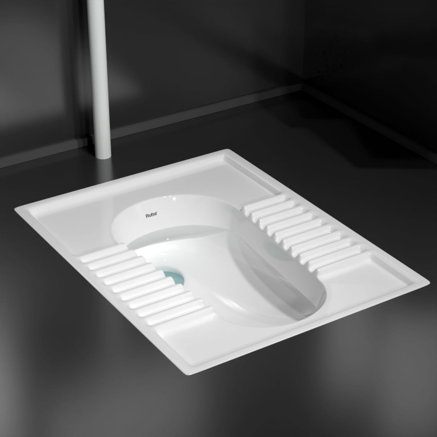 Ruhe® Orrisa Pan Indian Toilet | Premium Ceramic Squat Pan | Durable, Crack-Resistant Toilet Seat | Water-Efficient Flush, Slip-Resistant Footrest, Easy to Clean Eastern Toilet | 23 x 18 x 12 Inches