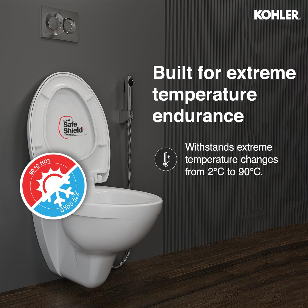 Kohler Patio Wall Mounted Toilet for Bathroom | Ceramic Western Bathroom Commode with Anti-Bacterial Protection | Eco-Flush Technology & Quiet-Close Lid | Fully Glazed, White, 535mm x 361mm - Image 5