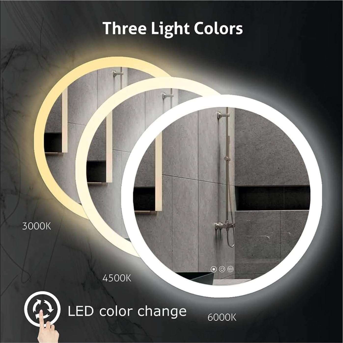 BANZER Bathroom Vanity Set - Elegant White Ceramic Heavy Tiles with LED Mirror, 3 Color Light Options, Complete Set, 80x50cm (White, 80x50cm) - Image 6