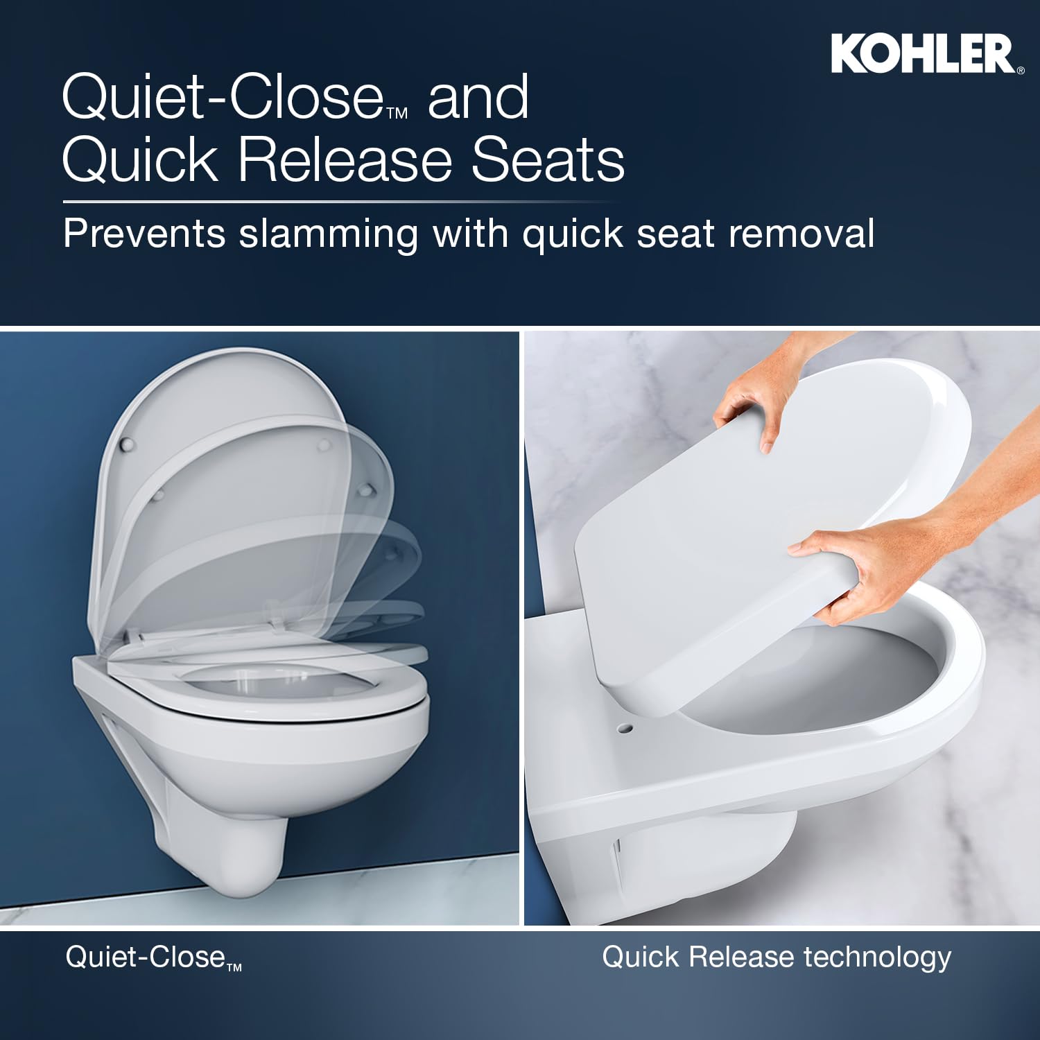 Kohler Span Round Wall Mounted Toilet | Ceramic Western Bathroom Commode with Anti-Bacterial Protection | Eco-Flush Technology & Quiet-Close Lid | Fully Glazed, White, 540mm x 365mm - Image 6