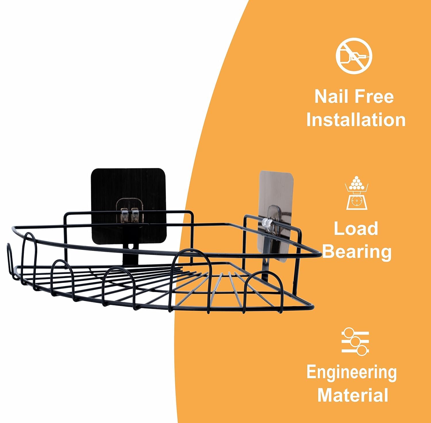 Boniry metal Bathroom Organiser Without Drill Bathroom Rack Self Adhesive|Stand for Corner Shampoo Holder for Bathroom Multipurpose Kitchen Holder Storage (Flower Corner, bathroom shower caddy, Black) - Image 7