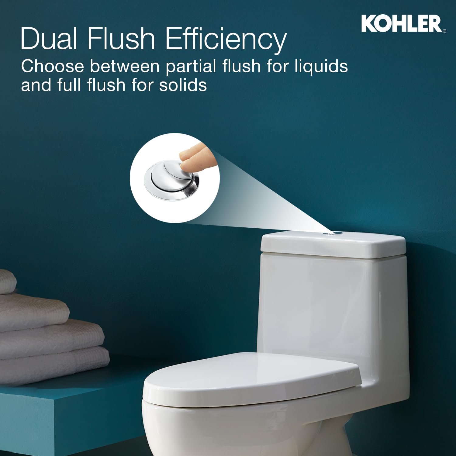 Kohler Reach One-Piece Floor Mounted Toilet | Ceramic Western Bathroom Commode with Anti-Bacterial Protection | Class 5 Flush Technology & Quiet-Close Lid | Fully Glazed, White, 540mm x 371mm - Image 3