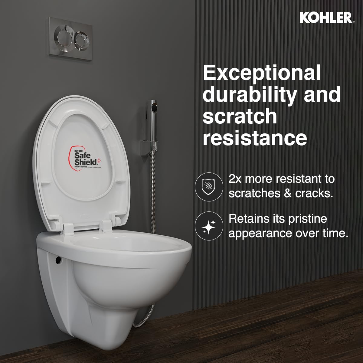 Kohler Patio Wall Mounted Toilet for Bathroom | Ceramic Western Bathroom Commode with Anti-Bacterial Protection | Eco-Flush Technology & Quiet-Close Lid | Fully Glazed, White, 535mm x 361mm - Image 4