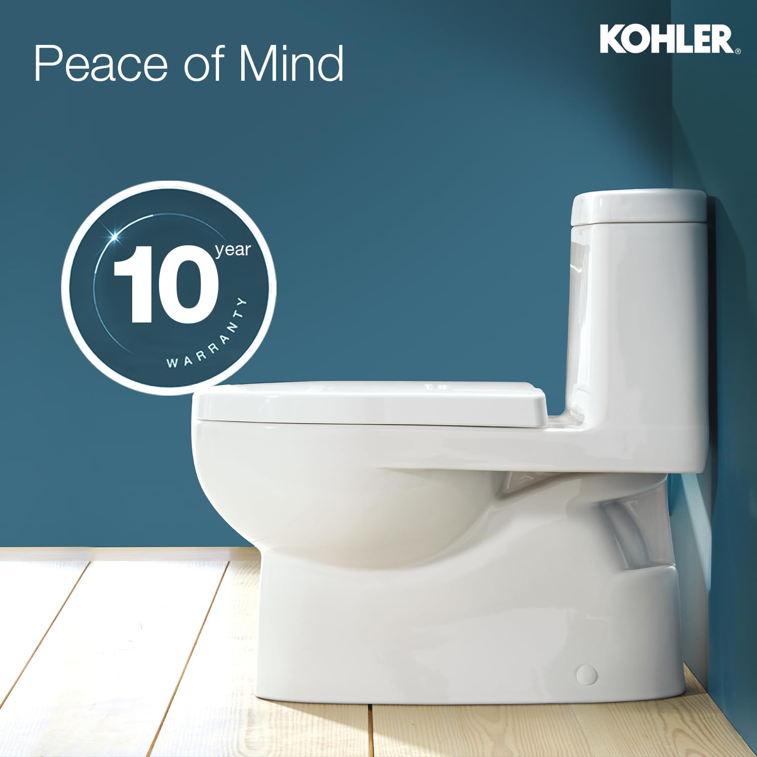 Kohler Reach One-Piece Floor Mounted Toilet | Ceramic Western Bathroom Commode with Anti-Bacterial Protection | Class 5 Flush Technology & Quiet-Close Lid | Fully Glazed, White, 540mm x 371mm - Image 5