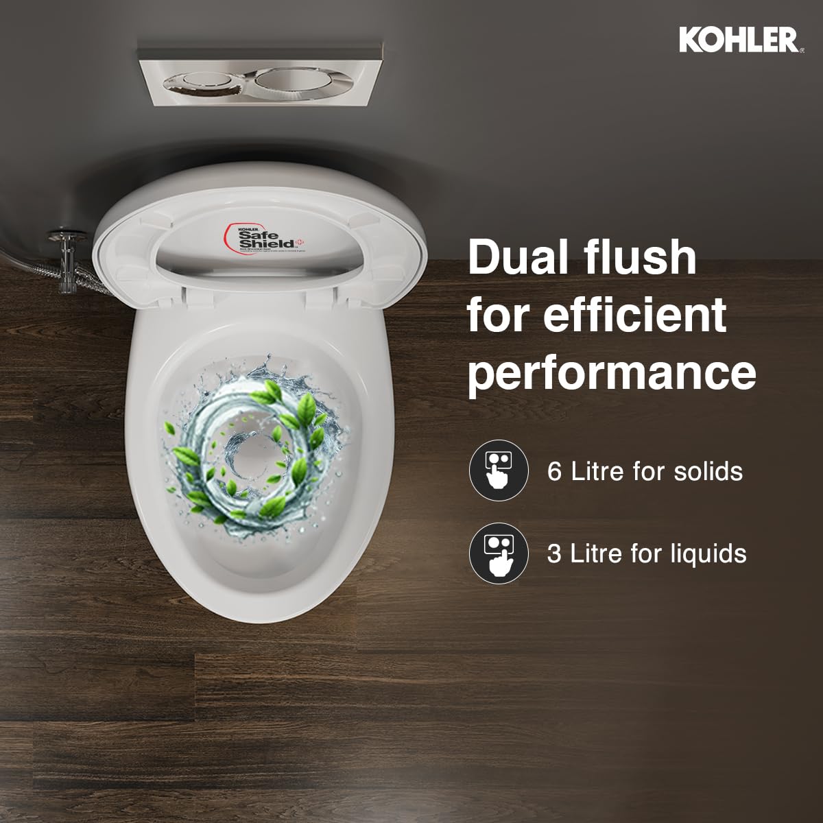 Kohler Patio Wall Mounted Toilet for Bathroom | Ceramic Western Bathroom Commode with Anti-Bacterial Protection | Eco-Flush Technology & Quiet-Close Lid | Fully Glazed, White, 535mm x 361mm - Image 9