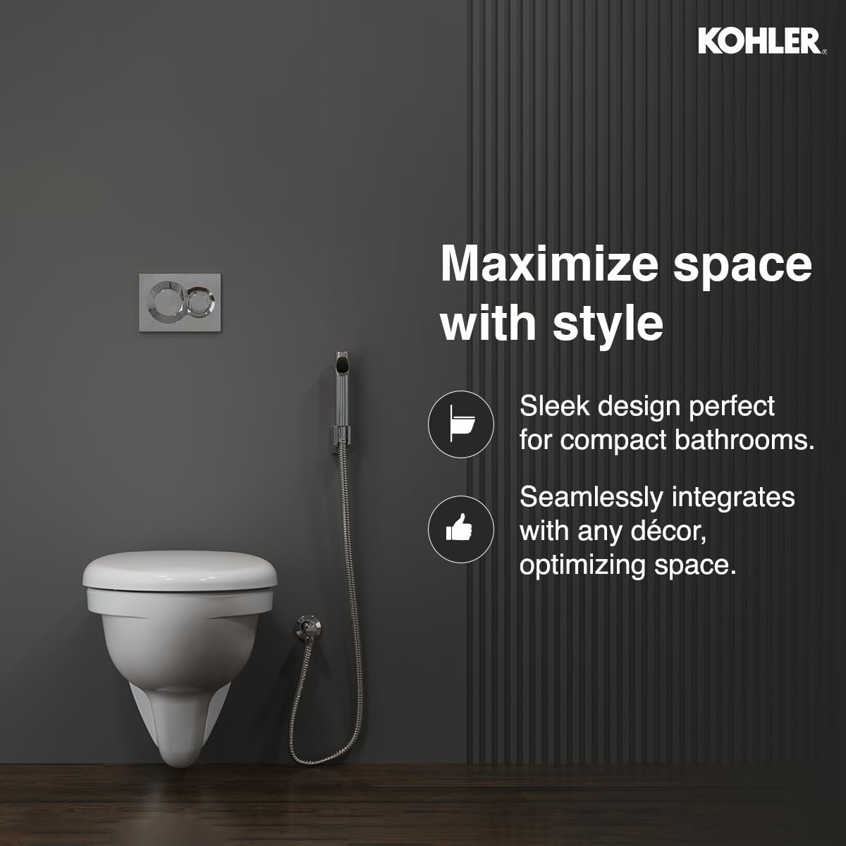 Kohler Patio Wall Mounted Toilet for Bathroom | Ceramic Western Bathroom Commode with Anti-Bacterial Protection | Eco-Flush Technology & Quiet-Close Lid | Fully Glazed, White, 535mm x 361mm - Image 2