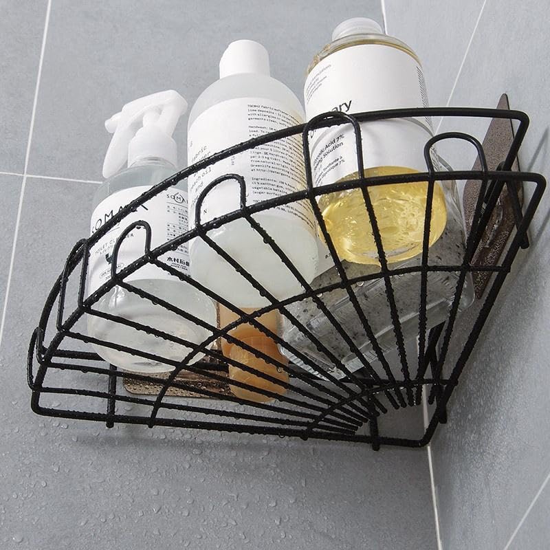 Boniry metal Bathroom Organiser Without Drill Bathroom Rack Self Adhesive|Stand for Corner Shampoo Holder for Bathroom Multipurpose Kitchen Holder Storage (Flower Corner, bathroom shower caddy, Black) - Image 9