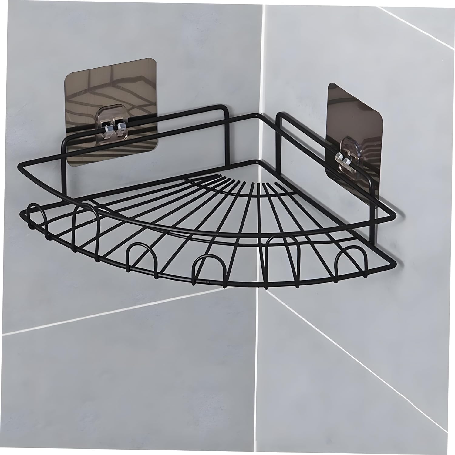 Boniry metal Bathroom Organiser Without Drill Bathroom Rack Self Adhesive|Stand for Corner Shampoo Holder for Bathroom Multipurpose Kitchen Holder Storage (Flower Corner, bathroom shower caddy, Black)