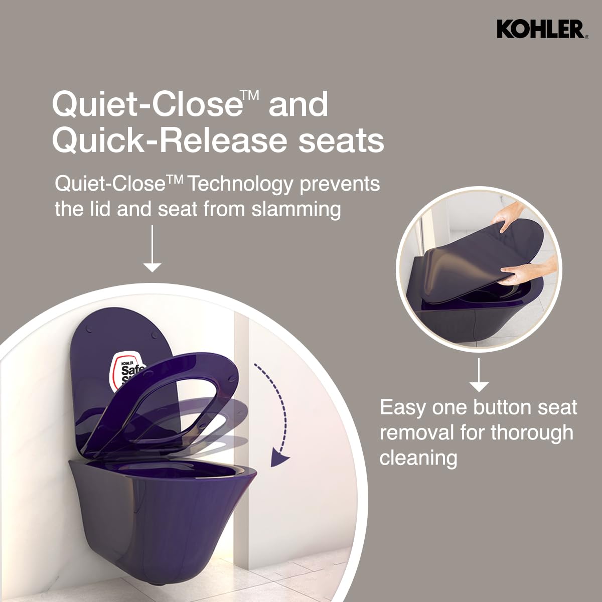 Kohler Vive Wall Mounted Toilet | True Rimless Ceramic Western Bathroom Commode with Advanced Germ Protection | Eco-Flush Technology & Quiet-Close Lid | Fully Glazed, Indigo, 557mm x 346mm - Image 3