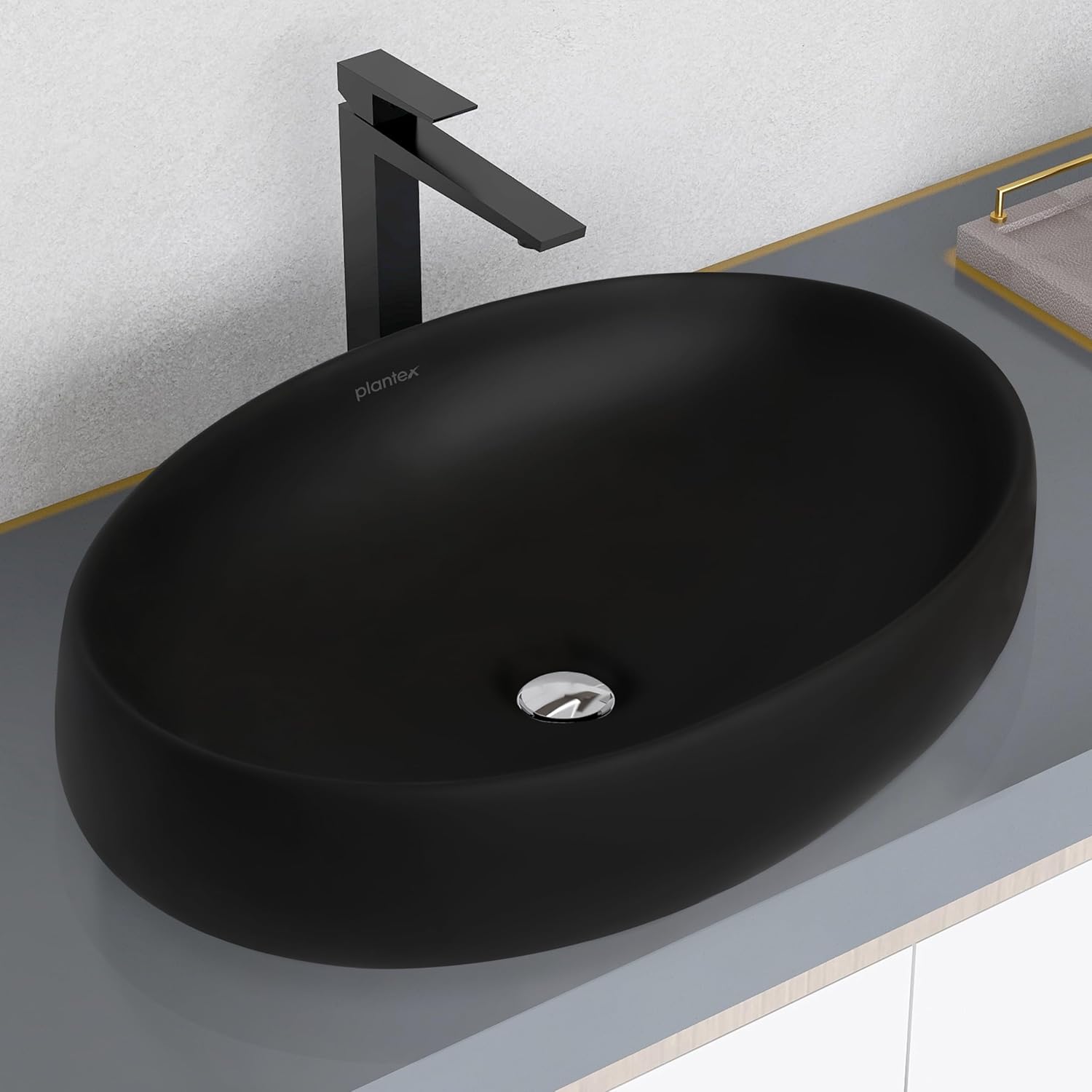 Plantex Ceramic Wash Basin for Bathroom/Table Top Ceramic Basin/Washbasin for Bathroom - (CRETA-NS-BLACK-MATT, 23 x 15 x 5.5 Inch)