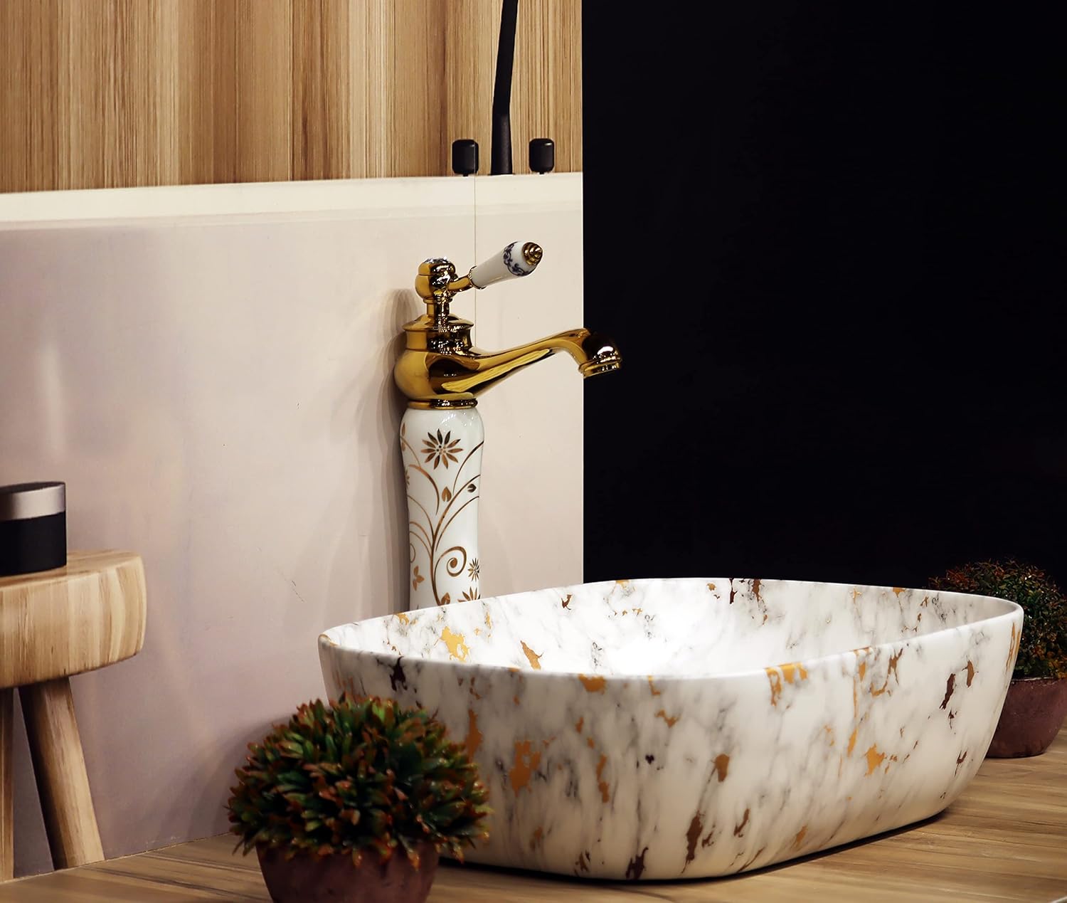 Cluster Matt Designer Ceramic Table Top/Counter Top/Wash Basin For Bathroom And Livingroom Decor, White Marble, Rectangular Shape Basin (18 x 12.5 x 5.3 Inch) - Image 4