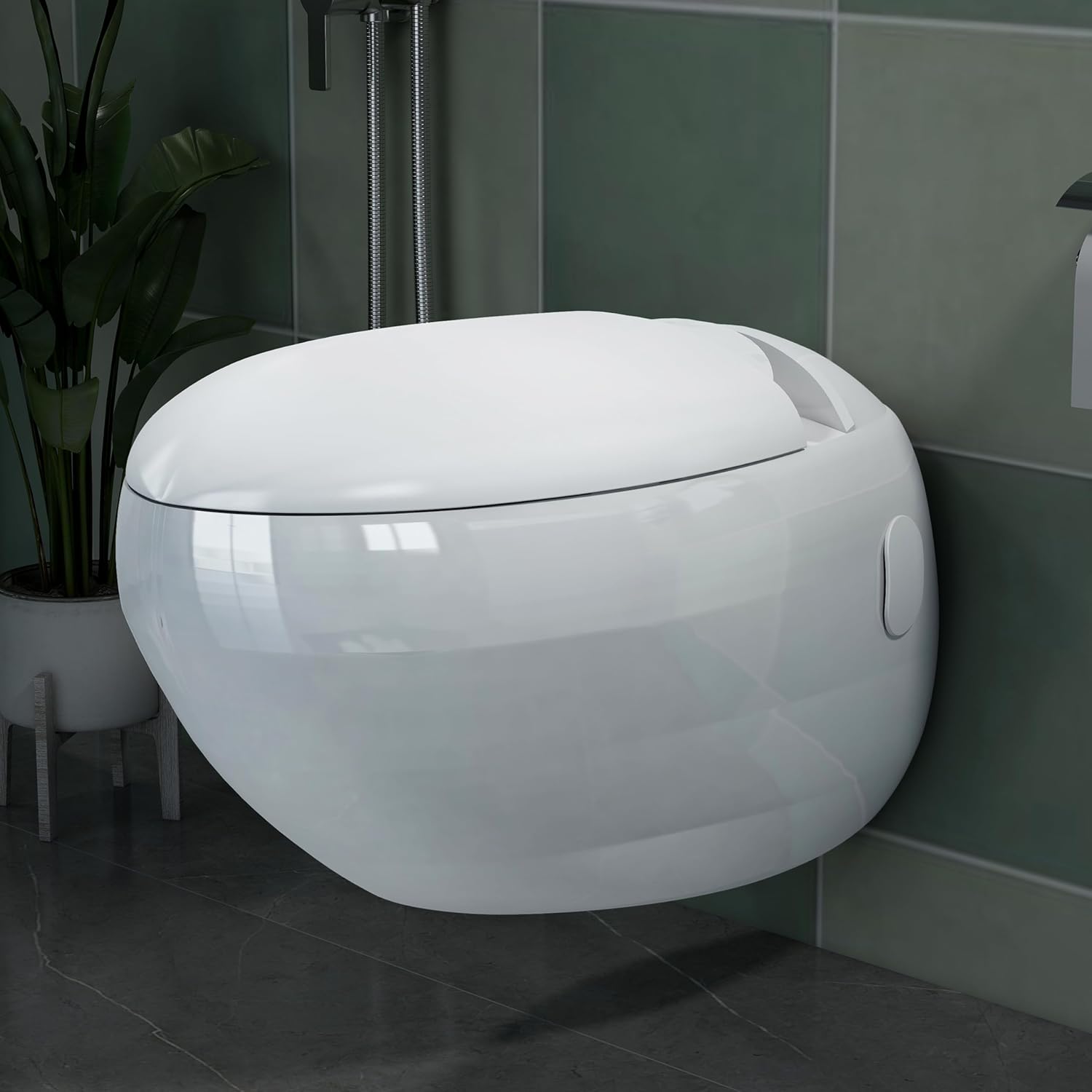 Plantex Ceramic Commode for Toilet/Rim Oval Shape Wall Hung Commode/Washdown Western Toilet with Soft Closing Toilet Seat (P-Trap, White)