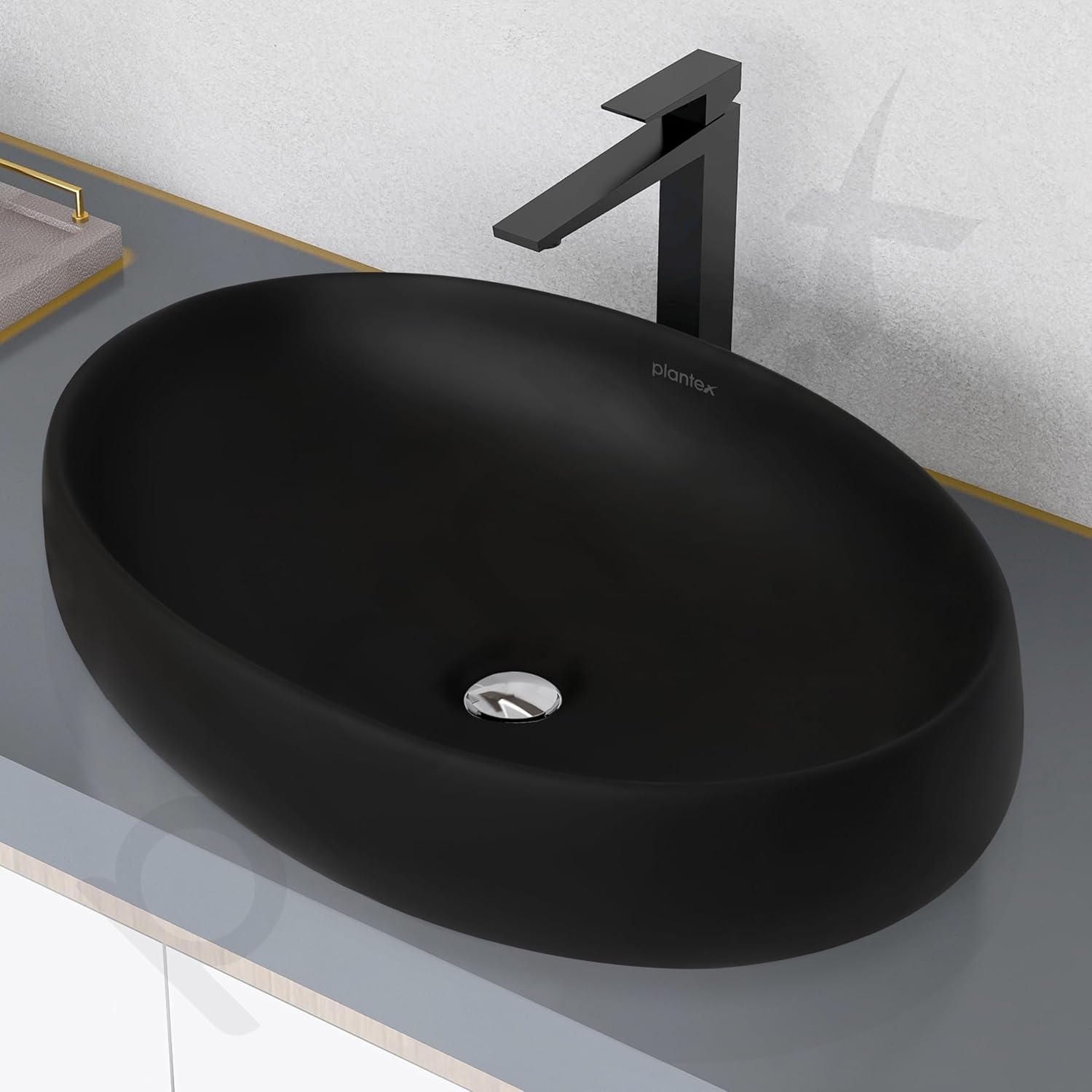 Plantex Ceramic Wash Basin for Bathroom/Table Top Ceramic Basin/Washbasin for Bathroom - (CRETA-NS-BLACK-MATT, 23 x 15 x 5.5 Inch) - Image 7