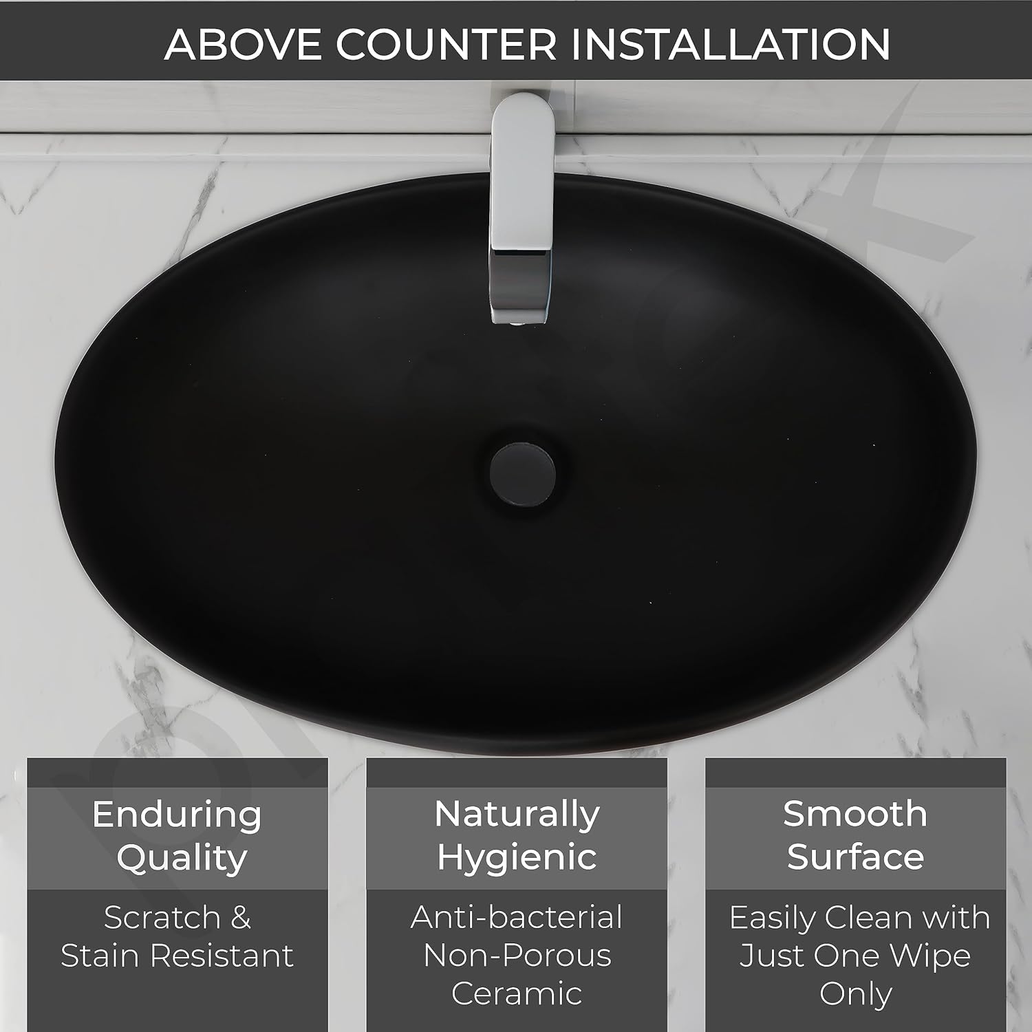 Plantex Ceramic Wash Basin for Bathroom/Table Top Ceramic Basin/Washbasin for Bathroom - (CRETA-NS-BLACK-MATT, 23 x 15 x 5.5 Inch) - Image 2