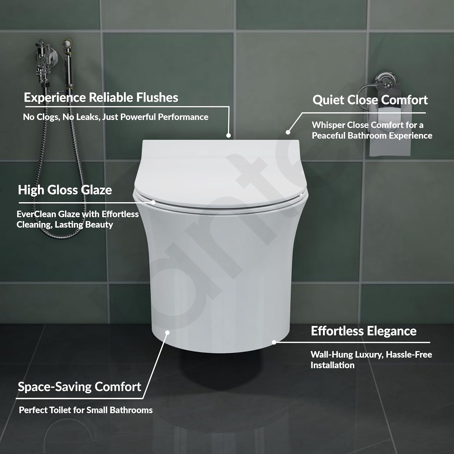 Plantex Platinum Ceramic Rimless Wall Mounted Commode/P Trap Washdown Flush Commode with Soft Close Toilet Seat Cover (White) - Image 2