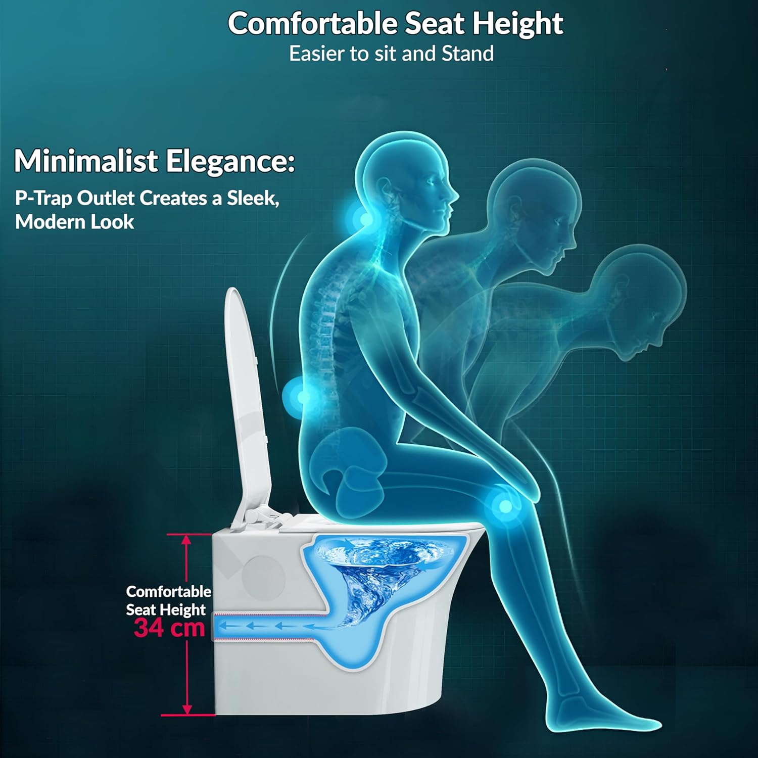 Plantex Platinum Ceramic Rimless Wall Mounted Commode/P Trap Washdown Flush Commode with Soft Close Toilet Seat Cover (White) - Image 4