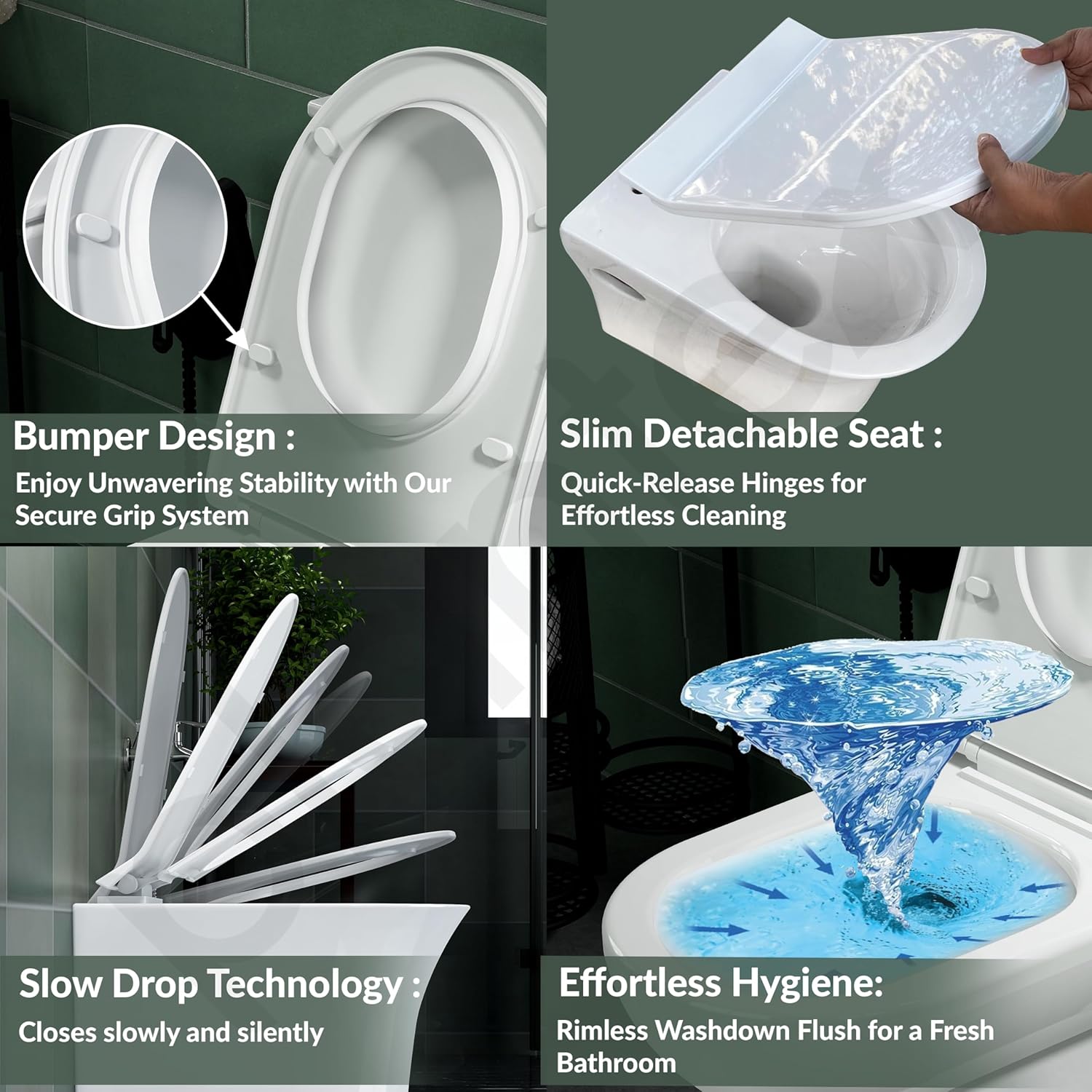 Plantex Platinum Ceramic Rimless Wall Mounted Commode/P Trap Washdown Flush Commode with Soft Close Toilet Seat Cover (White) - Image 5