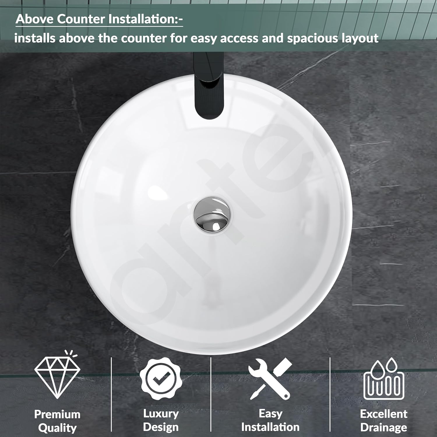 Plantex Platinum Ceramic Table Top Wash Basin/Basin for Bathroom/Bathroom Basin - White(15.5 x 15.5 x 5 Inch) - Image 2