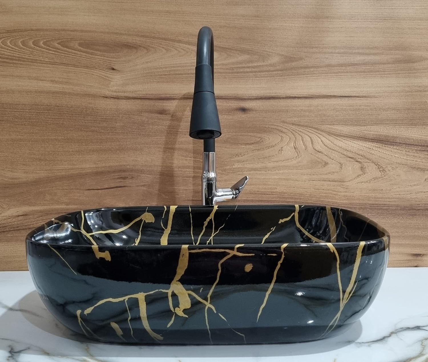 HISRE Table Top Wash Basin For Bathroom | Over Counter Top Wash Basin For Living Room | Washbasin Countertop | Tabletop Ceramic Bathroom Kitchen Sink (45 x 33 x 13 CM) (White - SKTPR1053)