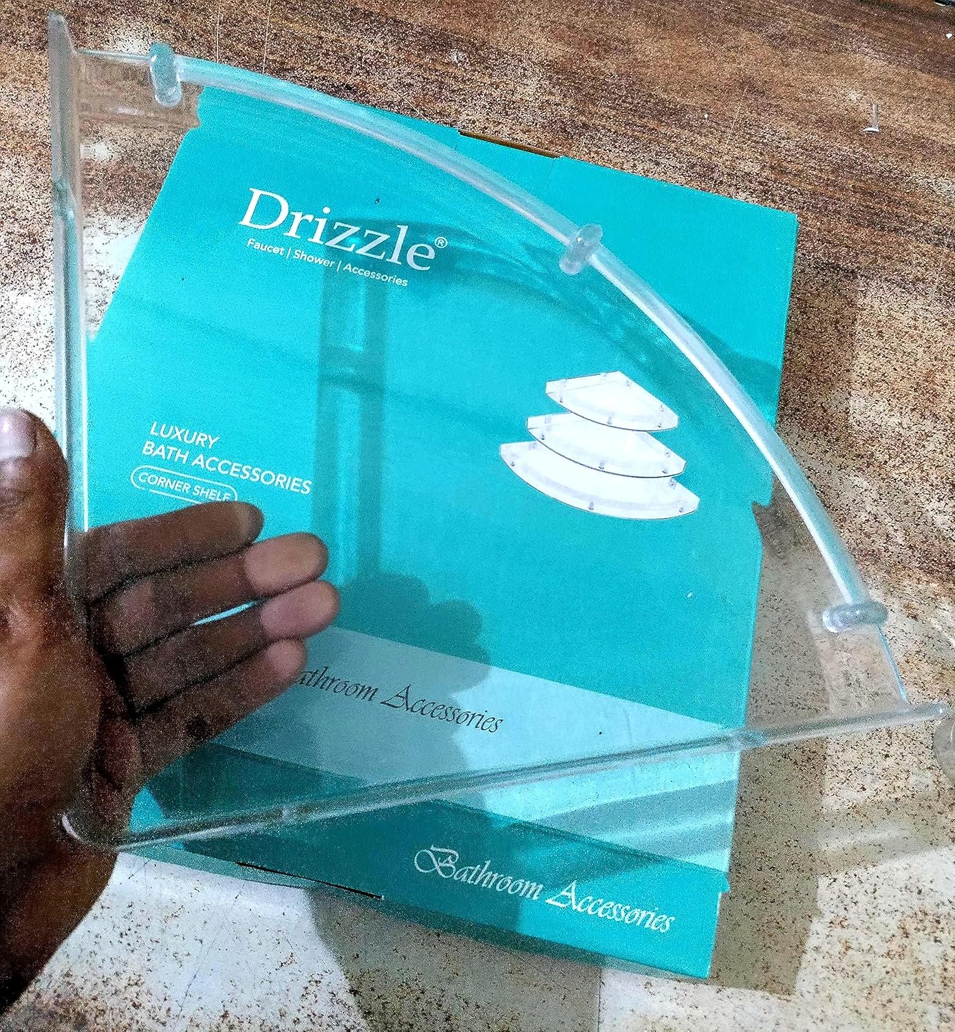 DRIZZLE Corner Shelf Super Clear | Unbreakable Transparent Bathroom Shelves | Multipurpose Use (Size 7 inch, 9 inch, 11 inch) - Set of 1 (3 Pieces) - Image 4