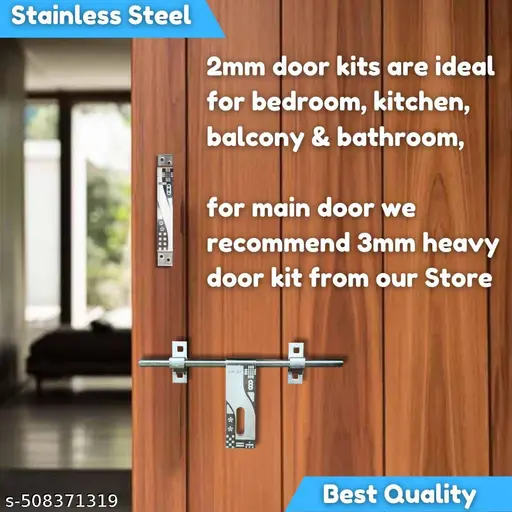 2mm Door Kit Stainless Steel – Complete Single Door Hardware Set ( Aldrop, Latch, Towerbolt, Stopper & Handles ) – Ideal for Bedroom, Balcony, Kitchen & Bathroom Door - Rust-Resistant, Corrosion-Proof, Modern Design for Home & CommercialUse,#2mmdoorkit,#doorhardware,#doorfitting - Image 2