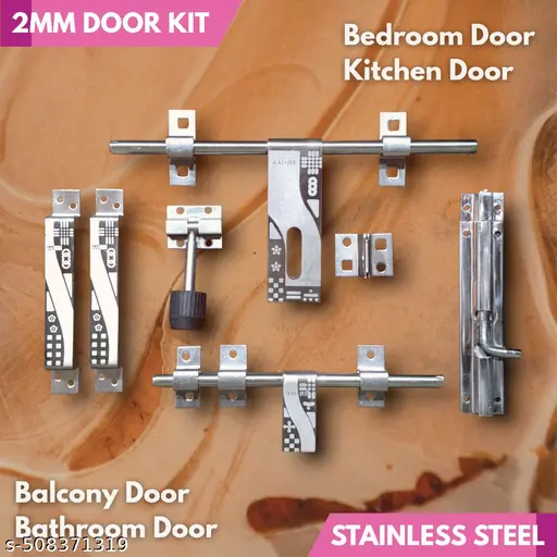 2mm Door Kit Stainless Steel – Complete Single Door Hardware Set ( Aldrop, Latch, Towerbolt, Stopper & Handles ) – Ideal for Bedroom, Balcony, Kitchen & Bathroom Door - Rust-Resistant, Corrosion-Proof, Modern Design for Home & CommercialUse,#2mmdoorkit,#doorhardware,#doorfitting